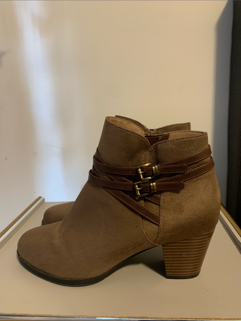 Women's Brown Ankle Boots with Buckle Straps